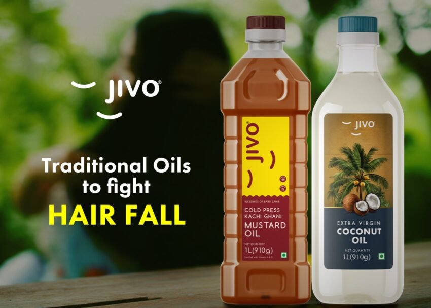 Reduce hair fall naturally using the best mustard oil and coconut oil in India by Jivo.